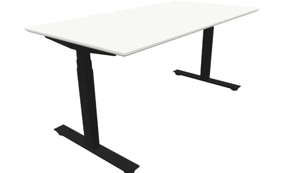 Cube UP Hæve/sænke bord, Hvid laminat bordplade, faset kant, Sort stel