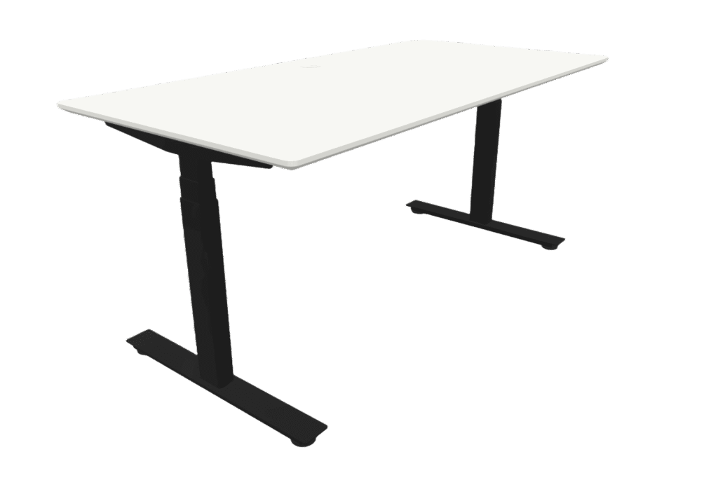 Cube UP Hæve/sænke bord, Hvid laminat bordplade, faset kant, Sort stel