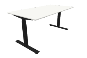 Cube UP Hæve/sænke bord, Hvid laminat bordplade, faset kant, Sort stel