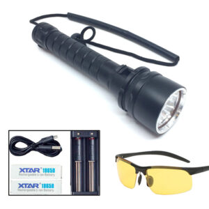 Ravlygte: AmberExpert XLC5 | Kraftig UV-lygte 50 W - AmberExpert XLC5 med ravbrille - Med XTAR oplader, adapter og 2 batterier