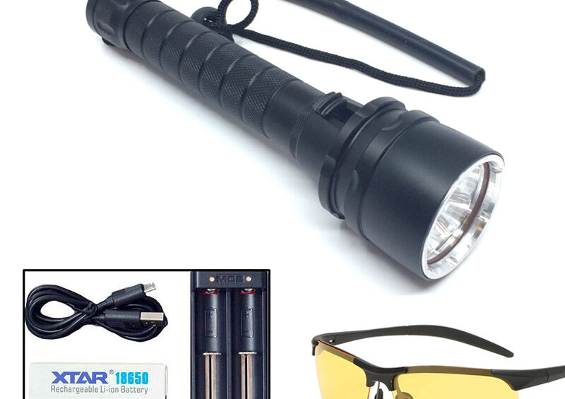 Ravlygte: AmberExpert XLC5 | Kraftig UV-lygte 50 W - AmberExpert XLC5 med ravbrille - Med XTAR oplader, adapter og 2 batterier