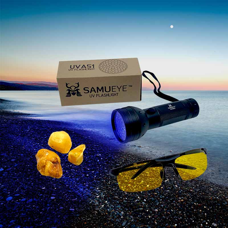 Ravlygte UVA51 fra danske SamuEye | God og billig ravlampe med UV - Ravlygte UVA51 + Ravbrille voksen