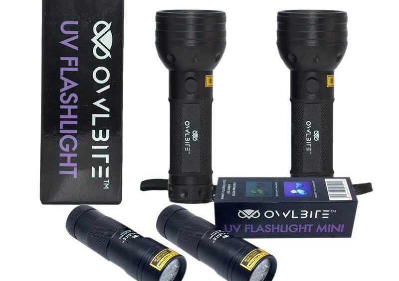 Ravlygter: Familiepakke V2 fra danske OwlBite med 4 stk. kraftige UV-rav-lygter