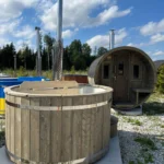 Vildmarksbad med PVC inddækning Ø 180 færdigsamlet med indvendig ovn