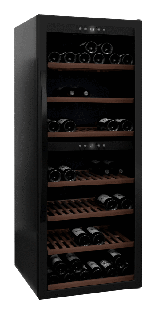Anmeldelse: Vinkøleskab fritstående låsbart, mQuvée WineExpert 126 Fullglass Black, sort, 2 temperaturzoner, kompressorkøling — testet maj 2026