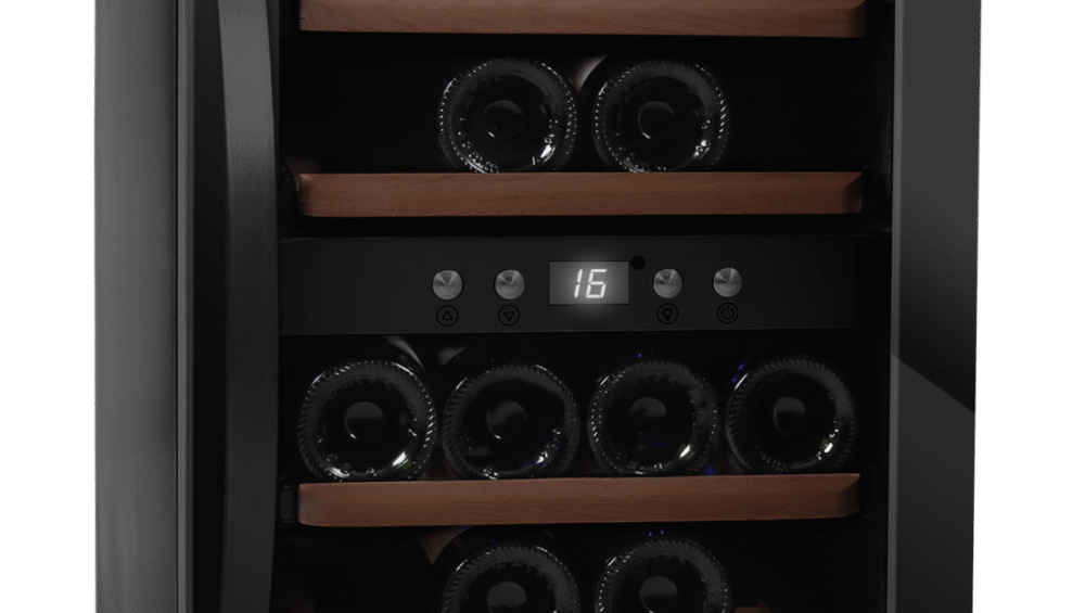 Vinkøleskab fritstående låsbart - mQuvée WineExpert 24 Fullglass Black, sort, 2 temperaturzoner, 24 flasker