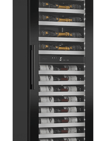 Vinkøleskab til indbygning 60 cm højskab - mQuvée WineCave Slim 182D Fullglass Black, sort, Støjsvag, 2 temperaturzoner