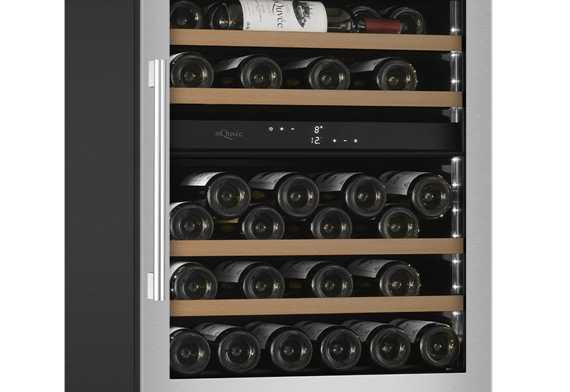 Vinkøleskab til indbygning 60 cm - mQuvée WineCave 700 60D Rustfrit stål, Rustfri, 2 temperaturzoner, 700 mm høj dør