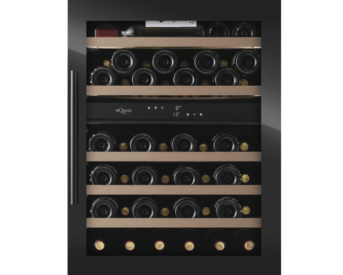 Vinkøleskab til indbygning 60 cm - mQuvée WineCave 800 60D Fullglass Black, Sort, 2 temperaturzoner, 800mm høj dør