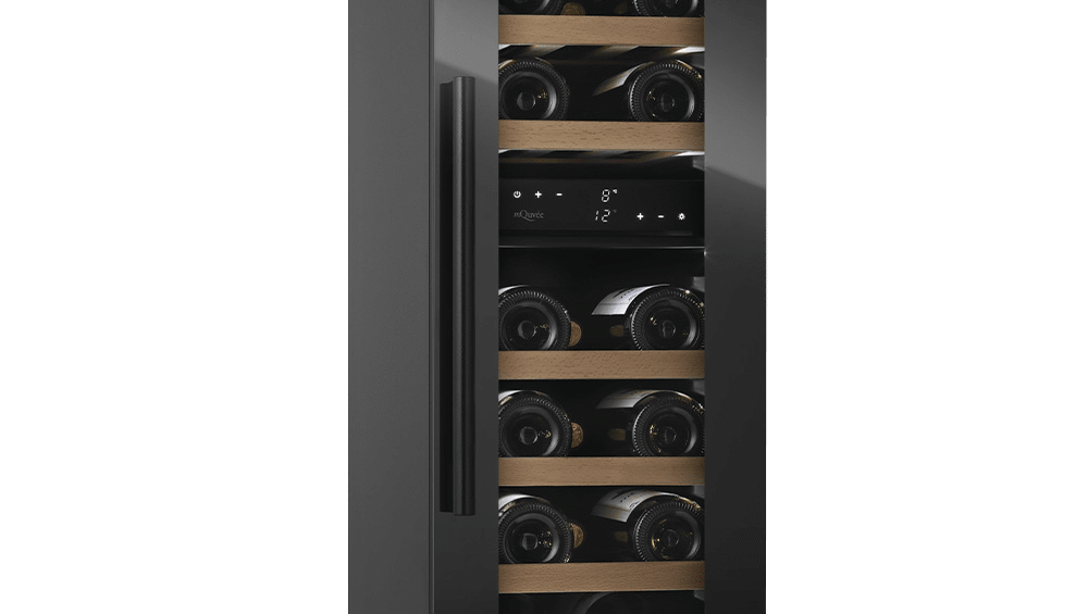 Vinkøleskab til indbygning Champagnekøleskab 30 cm bred - WineCave 800 30D Fullglass Black - sort vinyl - støjsvag